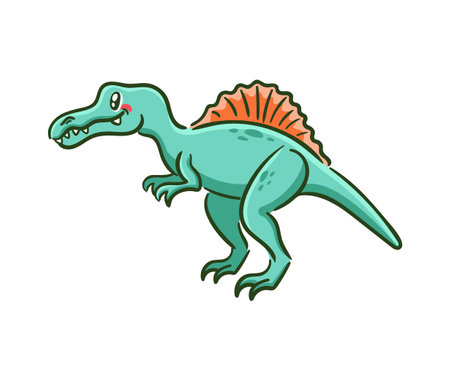 Cute spinosaurus in Asian kawaii style. Dinosaur, prehistoric predatory lizard, mascot. Cartoon character Funny vector illustration for stickers, logo, mascot, isolated elementsのイラスト素材