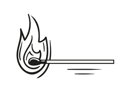 Vector hand drawn burning match. Graphic match with fire, sketch for posters, tattoo, clothes, t-shirt design, pins, patches, badges, stickers.のイラスト素材