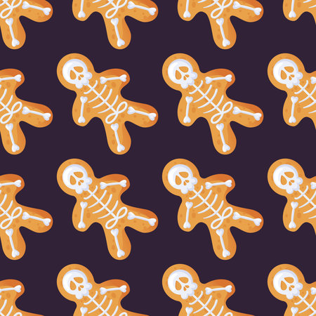 Seamless gingerbread skeleton pattern created especially for Halloween celebrations. Vector...