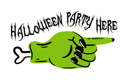 Witch hand pointer, zombie. Join us for a thrilling and spooky Halloween Party adorned with a creative invitation graphicのイラスト素材
