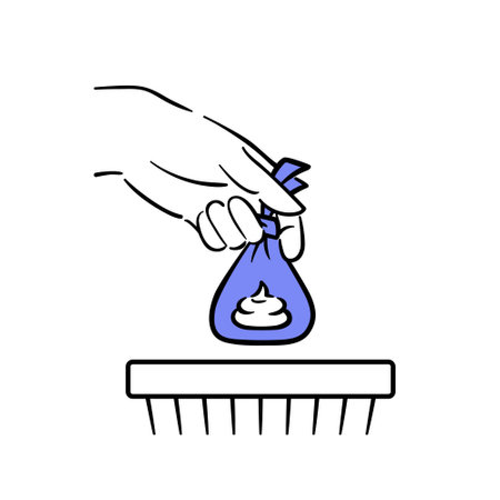 Clean up after your pet. hygienic dog waste bag with poop. A hand throws out trash. Responsible pet ownership concept. For social sign, pet products, advertisingのイラスト素材
