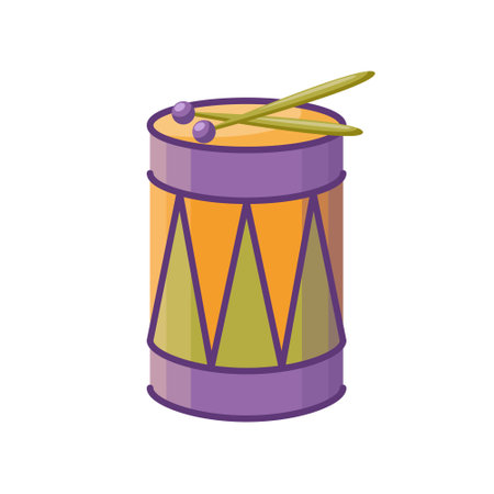 A colorful festive carnival drum isolated on a white background, featuring vibrant designs. Ideal for celebrations and events, this vector illustration represents music, fun, and joyful festivities.のイラスト素材