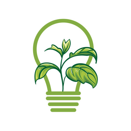 vector illustration of a light bulb containing a green plant inside, symbolizing the harmony between technology and nature. This design represents the concept of Renewable energy and sustainability.のイラスト素材