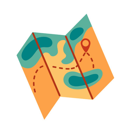 A detailed vector map illustrating diverse terrains and landmarks. Perfect for travel planning and exploration, this design features vibrant colors and clear icons for easy navigation and orientation.のイラスト素材