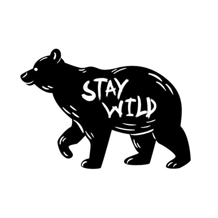 vector illustration features a majestic bear. With the inspiring phrase Stay Wild included, it embodies a spirit of adventure and connection with nature, promoting wildlife conservation.のイラスト素材