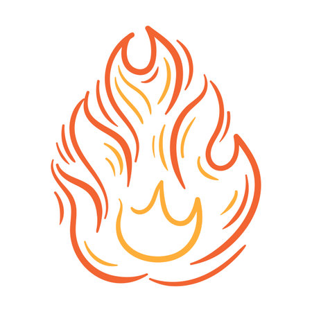 Vivid, hand-drawn-like flames in bright orange and red tones, with smooth curves and pointed flame tips a clean, minimalist vector illustration that adds a lively accent.のイラスト素材