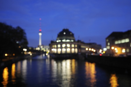 bodemuseum and television tower at night in berlin, out of focusのeditorial素材