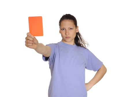  young woman shows red cardの写真素材