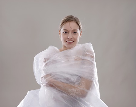 young blond woman with foilの写真素材