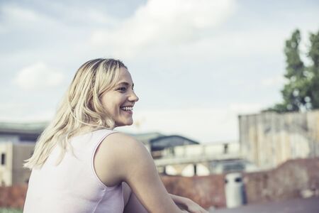 happy young woman with long hairs