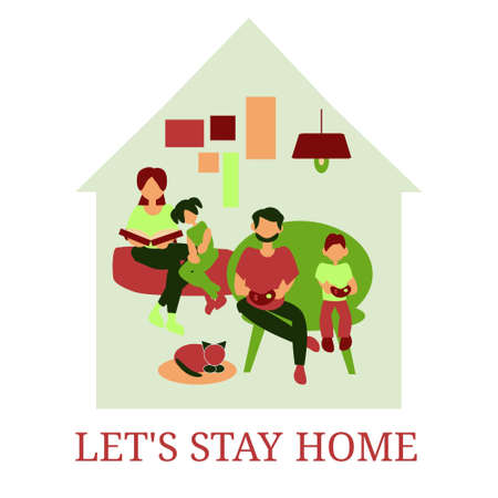 Family sitting home. Quarantine and health care. Vector illustrationのイラスト素材
