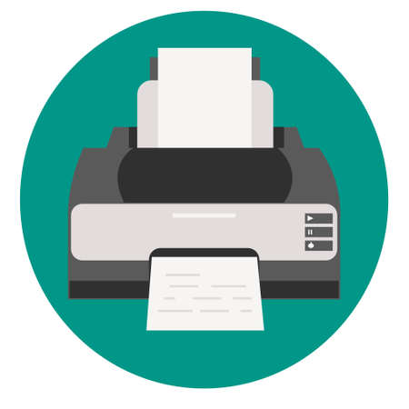 Printer whith green background Flat vector illustrationのイラスト素材