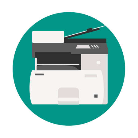 Printer whith green background Flat vector illustrationのイラスト素材
