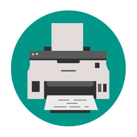 Printer whith green background Flat vector illustrationのイラスト素材