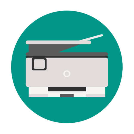 Printer whith green background Flat vector illustrationのイラスト素材