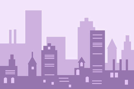 Purple Night city landscape Flat vector illustrationのイラスト素材