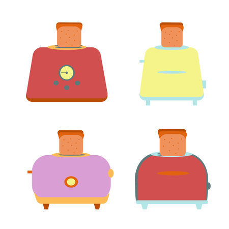 Set of colorful toasters Flat illustrationのイラスト素材
