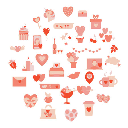 St. Valentines day icons set Flat illustrationのイラスト素材