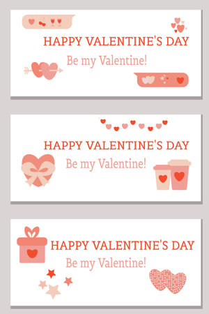 Set of St Valentine cards Be my Valentine Flat illustrationのイラスト素材