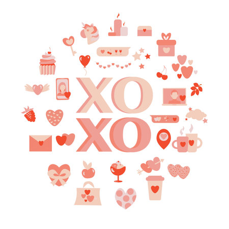 St Valentine cards with XOXO smile Flat vector illustrationのイラスト素材