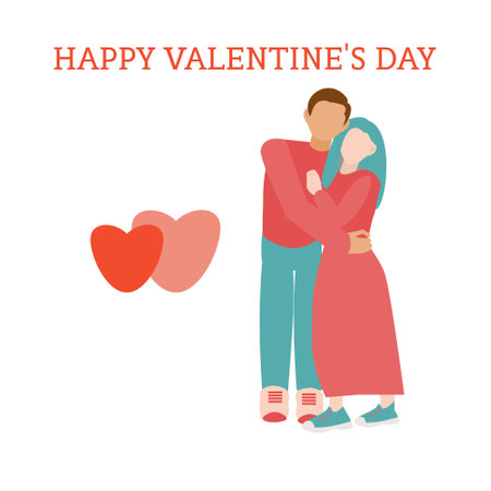 Hugging couple St Valentine card Flat illustrationのイラスト素材