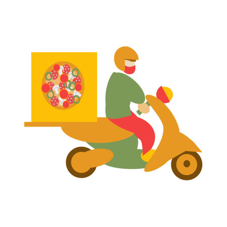 Moped delivery of pizza Flat illustrationのイラスト素材