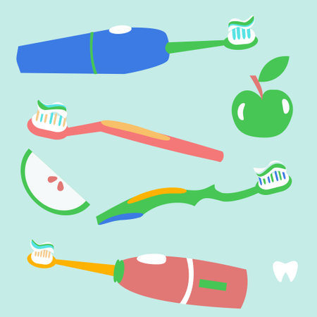 Dental cleaning tools set Toothbrushes Flat illustrationのイラスト素材