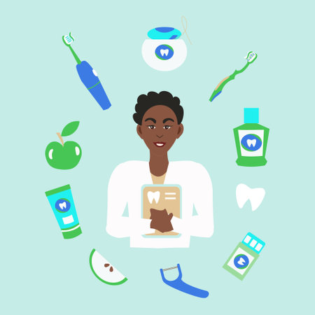 Dental cleaning tools set and dentist Flat illustrationのイラスト素材