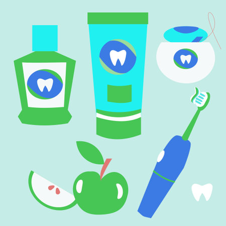 Dental cleaning tools set Toothbrush and toothpast Flat illustrationのイラスト素材