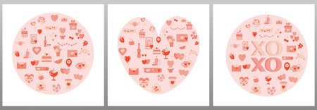 Set of St Valentines cards Flat illustrationのイラスト素材