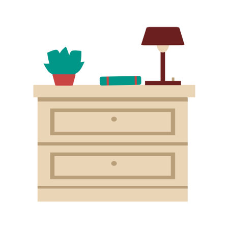 Nightstand with books, home plant and lamp Flash vector illustrationのイラスト素材