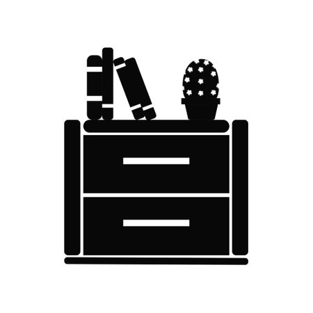 Simple icon of nightstand with books and succulent Vector illustrationのイラスト素材