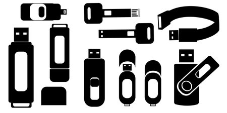 Flash drive (USB memory) simple icons set Vector illustrationのイラスト素材