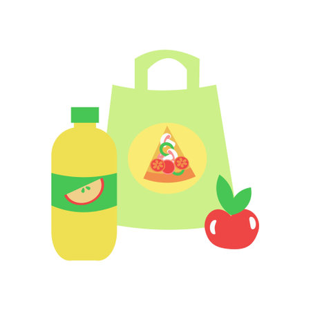 Lunchbox with apple juice and pizza flat iconのイラスト素材
