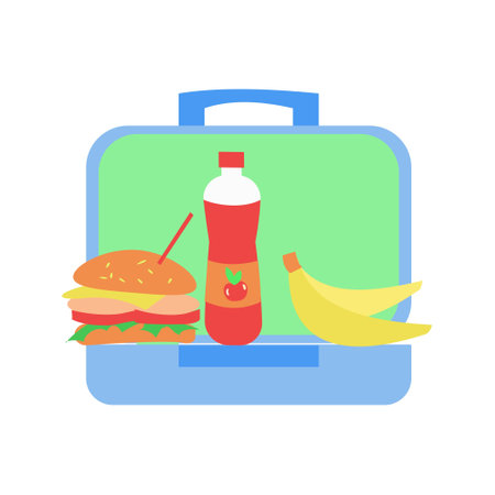 Lunchbox with banana burger and juice flat iconのイラスト素材
