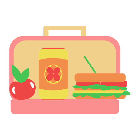Lunchbox with apple, juice and sandwich flat icon Vector illustrationのイラスト素材