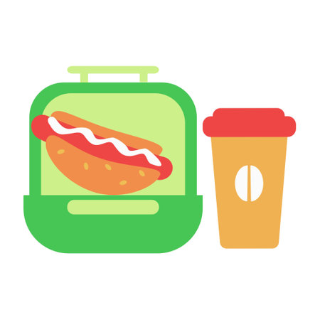 Lunchbox with hot dog and coffee flat icon Vector illustrationのイラスト素材