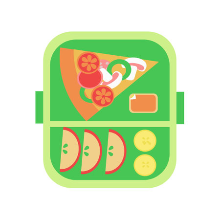 Lunchbox with pizza and cheese sauce flat icon Vector illustrationのイラスト素材