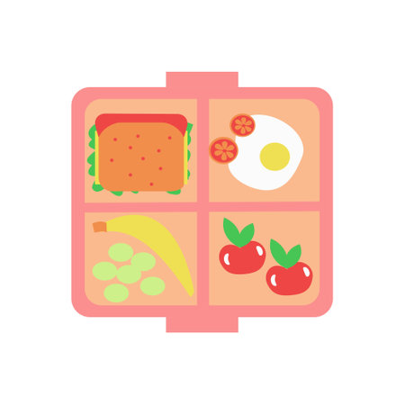 Lunchbox with sandwich and fried eggs flat icon Vector illustrationのイラスト素材