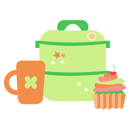 Lunchbox with coffee and cake flat icon Vector illustrationのイラスト素材