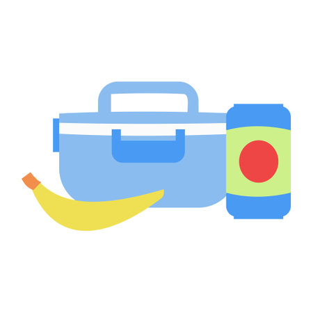 Blue lunchbox with banana and juice flat icon Vector illustrationのイラスト素材