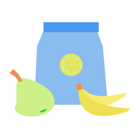 Lunchbox with banana and green pear flat icon Vector illustrationのイラスト素材