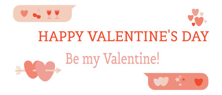 St Valentine cards with hearts and cherry Flat illustrationのイラスト素材