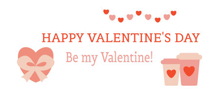 St Valentine cards with hearts, gift and stars Flat illustrationのイラスト素材