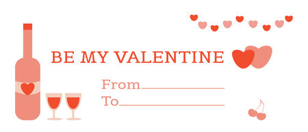 St Valentine cards with wine and cherry Flat illustrationのイラスト素材
