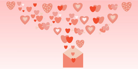 Background for St Valentines day card with hearts and letter Flat illustrationのイラスト素材