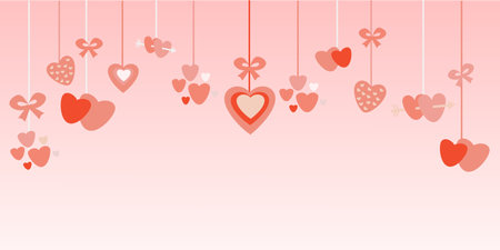 Background for St Valentines day card with hearts and bow Flat illustrationのイラスト素材