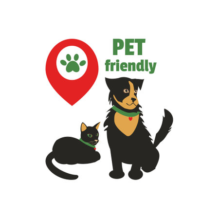 Black cat, black brown dog and Pet friendly sign Flat illustrationのイラスト素材
