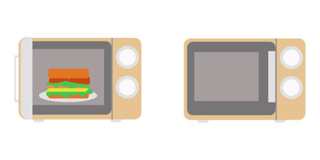 Microwave oven with closed door and microwave oven with sandwich Flat illustrationのイラスト素材