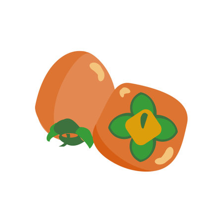 Persimmon icons in orange and yellow colors Two persimmonsのイラスト素材